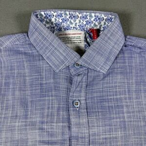 A Fish Named Fred Mens Shirt Short‎ Sleeve Slim Fit Blue Micro Pattern Cotton